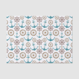 Papel De Seda Padrão Náutico do Marinheiro de Cor Azul-Coca-bran