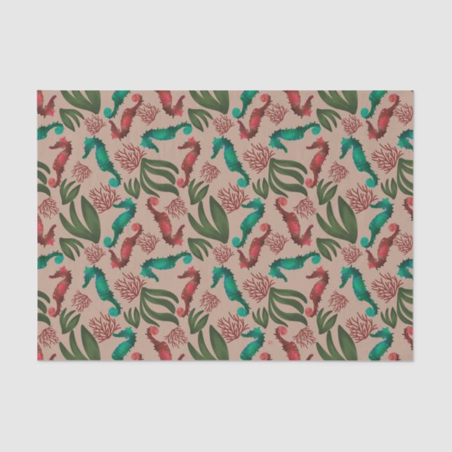 Papel De Seda Padrão Náutico Rosa-Rosa do Mar de Aquarelas (Frente )