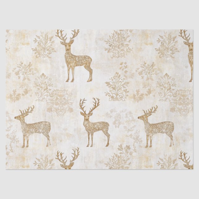 Papel De Seda Padrão Neutro de Veado da Floresta (Frente )