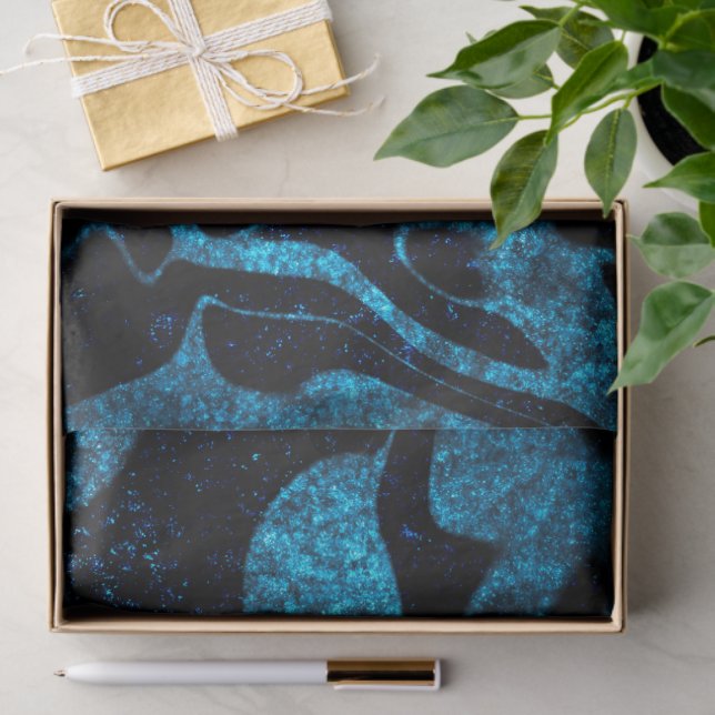 Papel De Seda Padrão ondulado com brilho azul e preto (Presente)