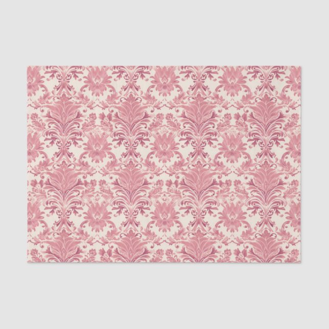 Papel De Seda Padrão Ornamental bonito de Damasco Rosa (Frente )
