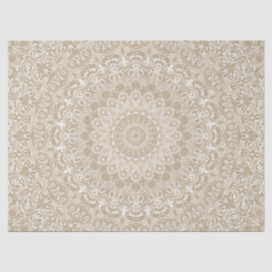 Papel De Seda Padrão Ornamental Mandala Bege e Branco