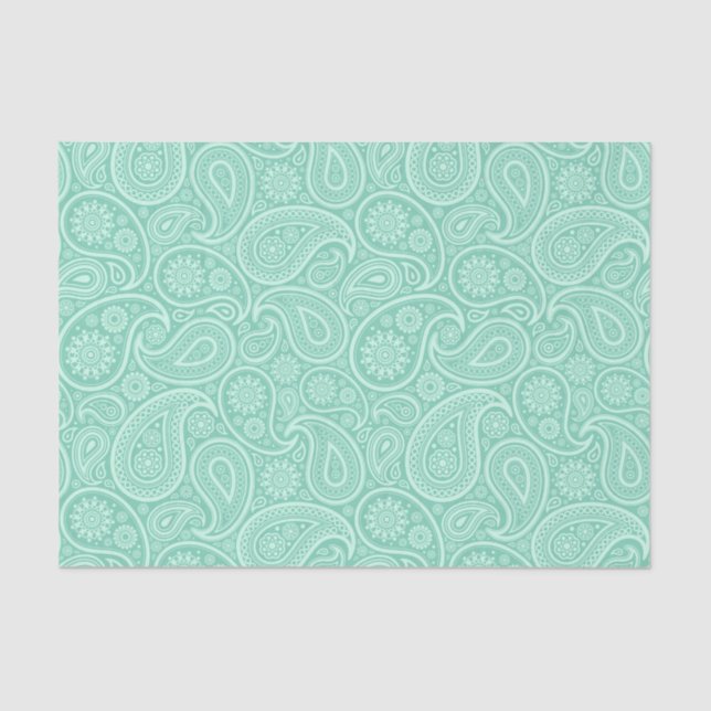 Papel De Seda Padrão paisley de tons verde-mint (Frente )