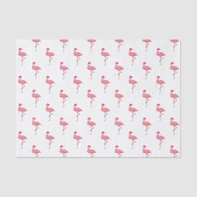 Papel De Seda Padrão Papai Noel Flamingo Rosa (Frente )