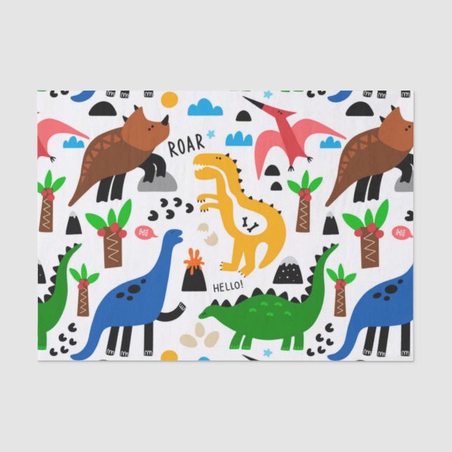 Papel De Seda Padrão perfeito dos dinossauros (Frente )