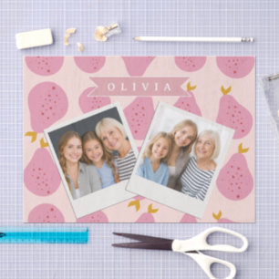 Papel De Seda Padrão Personalizado de Pera Rosa Fruta Fofa e Fem