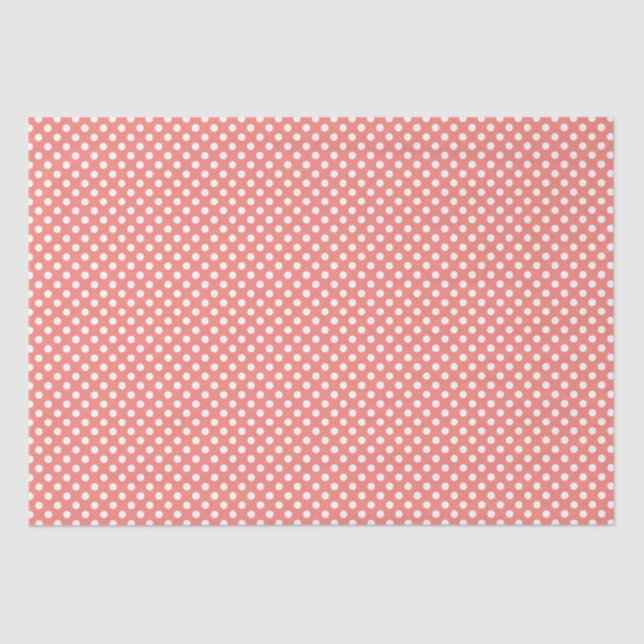 Papel De Seda Padrão Pontilhado de Polka Rosa Coral (Frente )