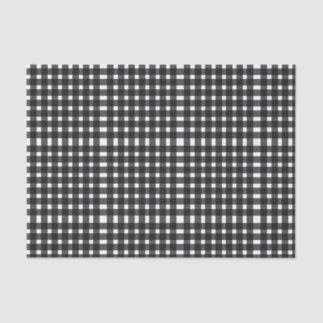 Papel De Seda Padrão Preto de Gingham Branco (Frente )
