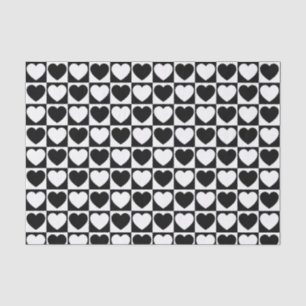 Papel De Seda Padrão Preto e Branco Verificado com Corações
