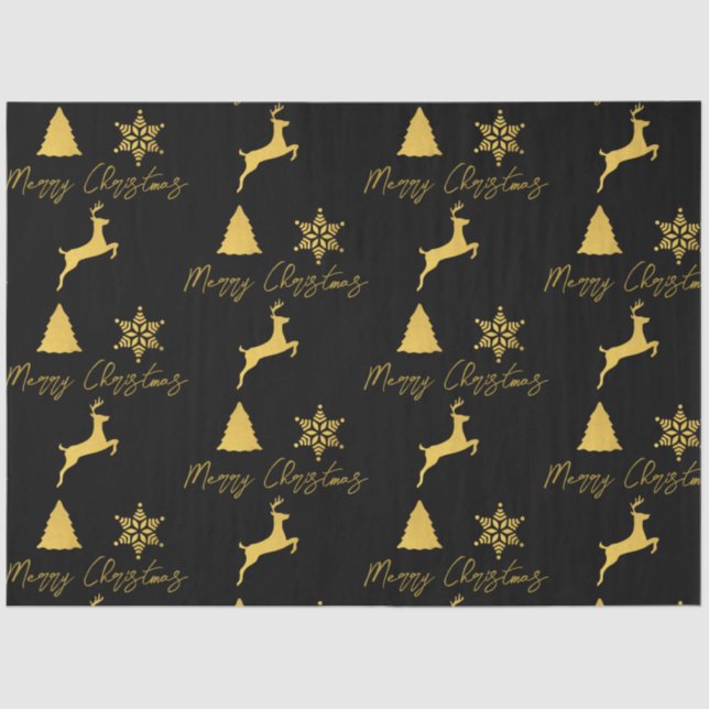 Papel De Seda Padrão Preto e Dourado Natal (Frente )