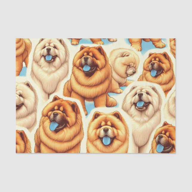 Papel De Seda Padrão Retro Chow-Chow Sem Vista (Frente )