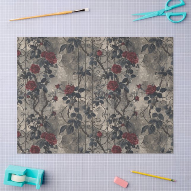 Papel De Seda Padrão Rosa de Jardim Gótico Vitoriano (Arte )