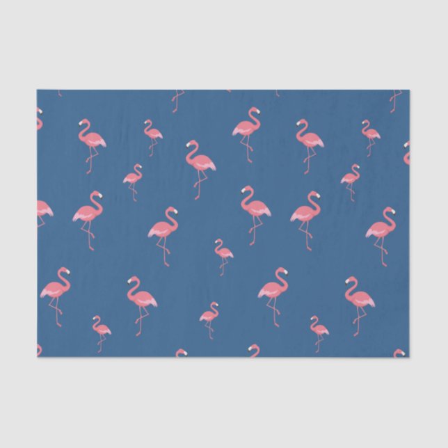 Papel De Seda padrão rosa do flamingo em azul (Frente )