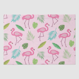 Papel De Seda Padrão rosa flamingo com folhas tropicais