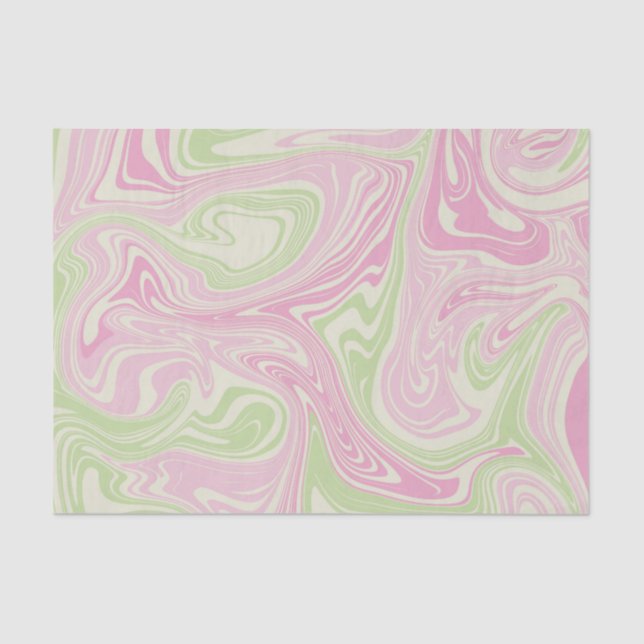 Papel De Seda Padrão Rosa Verde Suave Líquido (Frente )