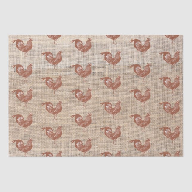 Papel De Seda Padrão Rustic Farmhouse Burlap Chicken (Frente )