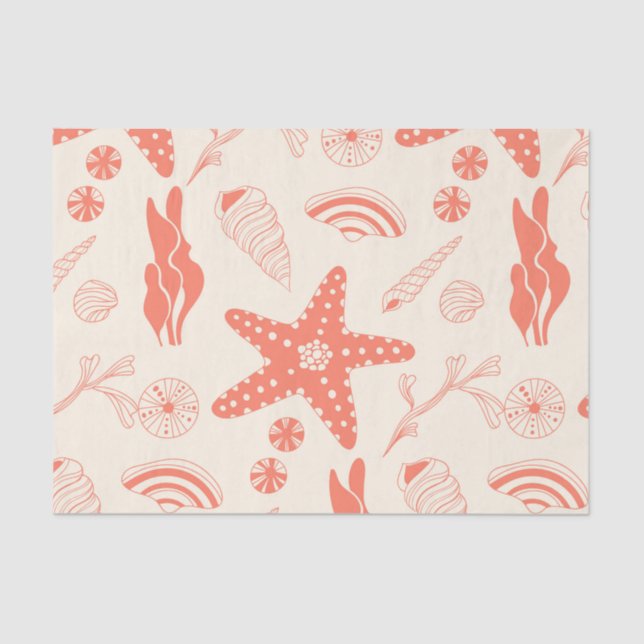 Papel De Seda Padrão sem costura com conchas marinhas (Frente )