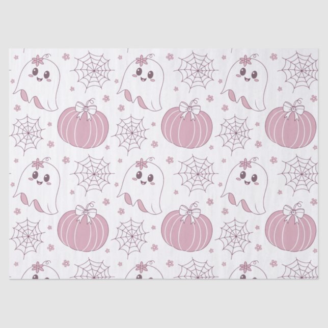 Papel De Seda Padrão sem soldadura do Pastel Pink Halloween (3) (Frente )