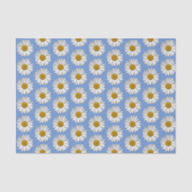 Papel De Seda Padrão Simples de Flor Branca em Azul (Frente )