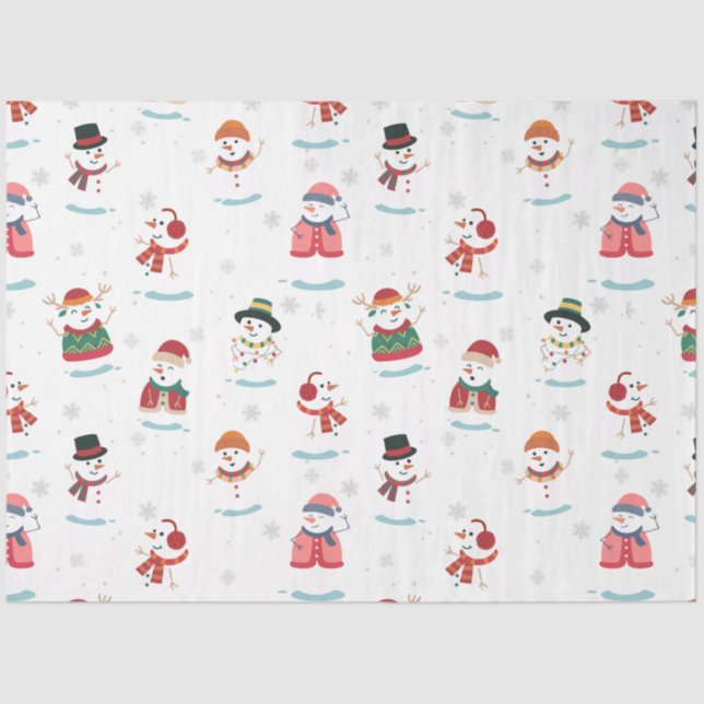 Papel De Seda Padrão Snowmen de Natal (Frente )