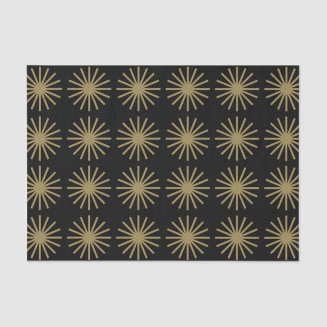 Papel De Seda Padrão Starburst Preto e Dourado (Frente )