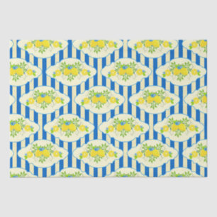 Papel De Seda Padrão Summery Blue Stripes & Lemons and Leaves