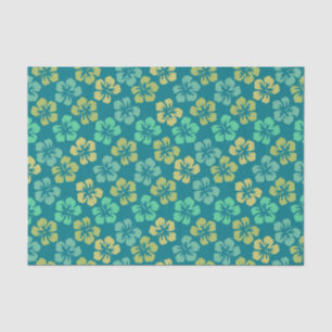 Papel De Seda Padrão Teal Tropical de Flor de Hibisco