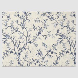 Papel De Seda Padrão Toile Floral Vintage Azul (1)