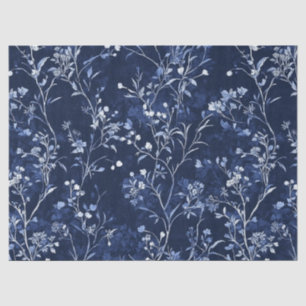 Papel De Seda Padrão Toile Floral Vintage Azul (10)