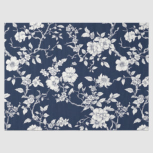 Papel De Seda Padrão Toile Floral Vintage Azul (12)