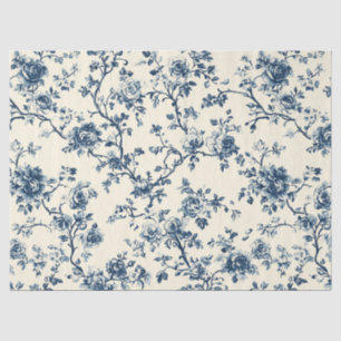 Papel De Seda Padrão Toile Floral Vintage Azul (2)