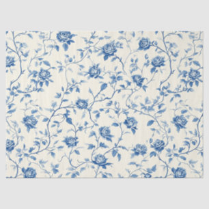 Papel De Seda Padrão Toile Floral Vintage Azul (3)