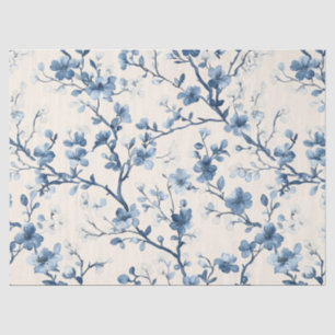 Papel De Seda Padrão Toile Floral Vintage Azul (4)
