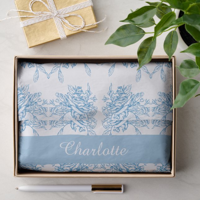 Papel De Seda Padrão Toile Francês Azul (Presente)