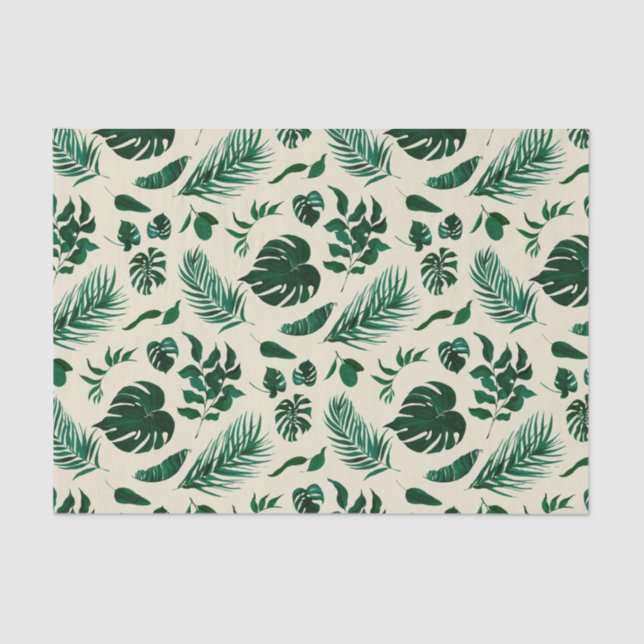 Papel De Seda Padrão Trendy Tropical Foliage Green Leaves (Frente )