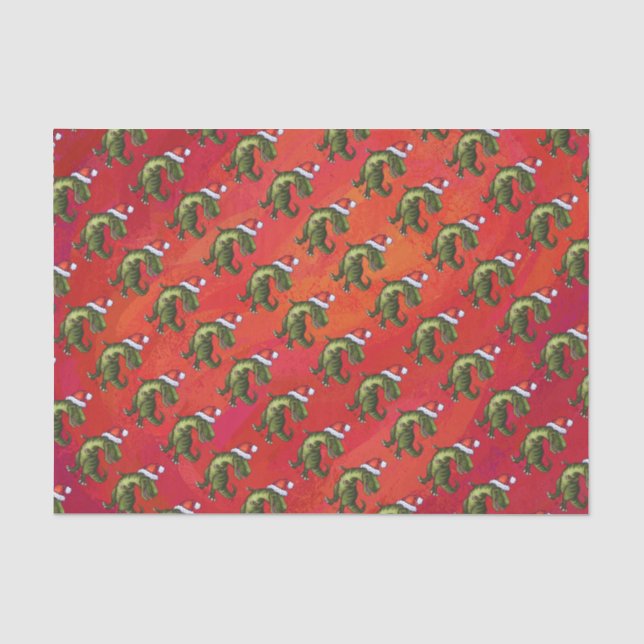 Papel De Seda Padrão TRex Dino flexível em vermelho (Frente )