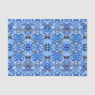 Papel De Seda Padrão Tribal Batik em Azul e Branco Indigo