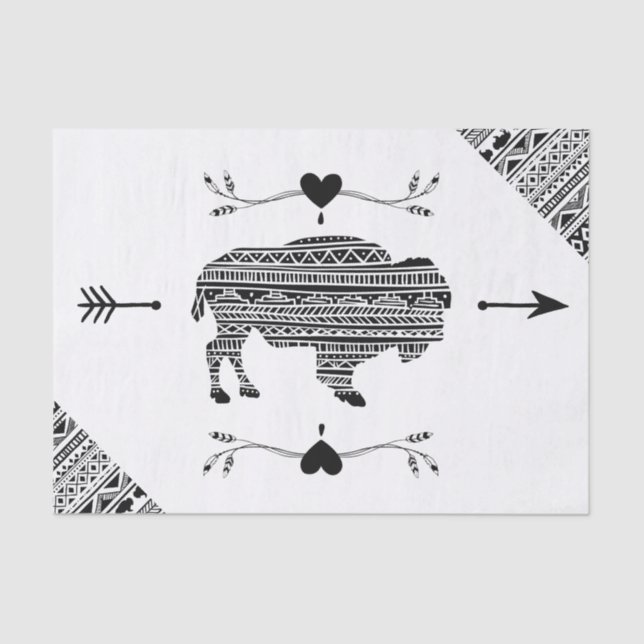 Papel De Seda Padrão Tribal Boho Buffalo (Frente )
