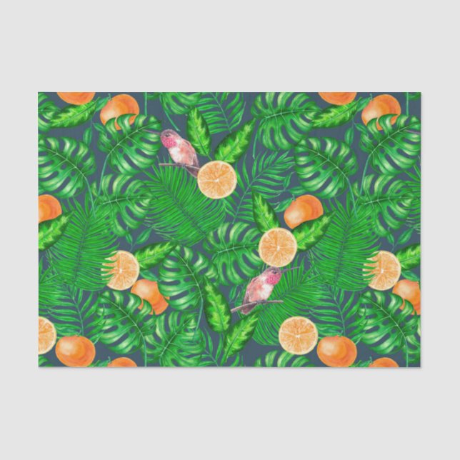 Papel De Seda Padrão tropical, beija-flores (Frente )