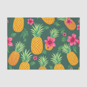 Papel De Seda Padrão Tropical de Abacaxi e Hibisco