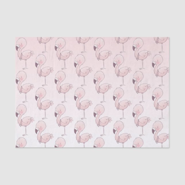 Papel De Seda Padrão Tropical Flamingo, Rosa, Bonito (Frente )