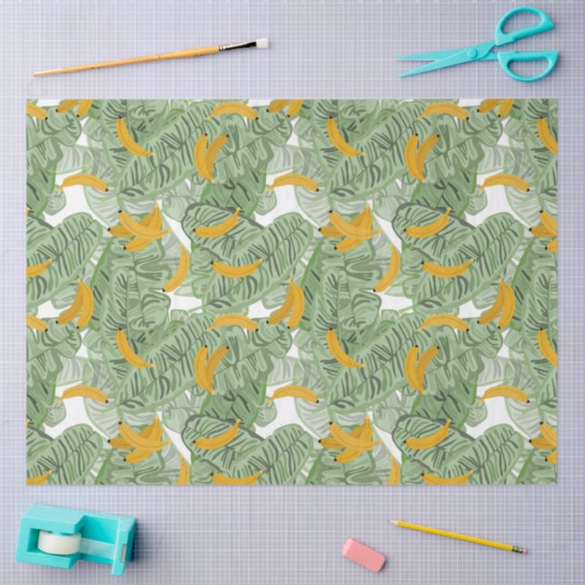 Papel De Seda Padrão tropical moderno de banana verde (Arte )