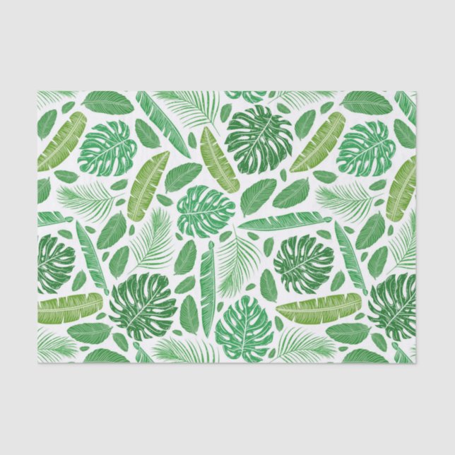 Papel De Seda Padrão tropical moderno de folhas verdes (Frente )