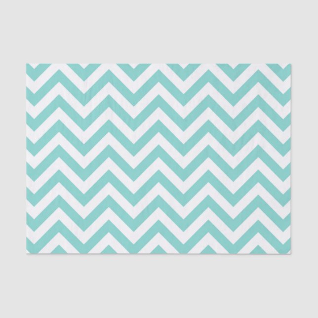 Papel De Seda Padrão Turquoise Aqua White Large Chevron ZigZag (Frente )