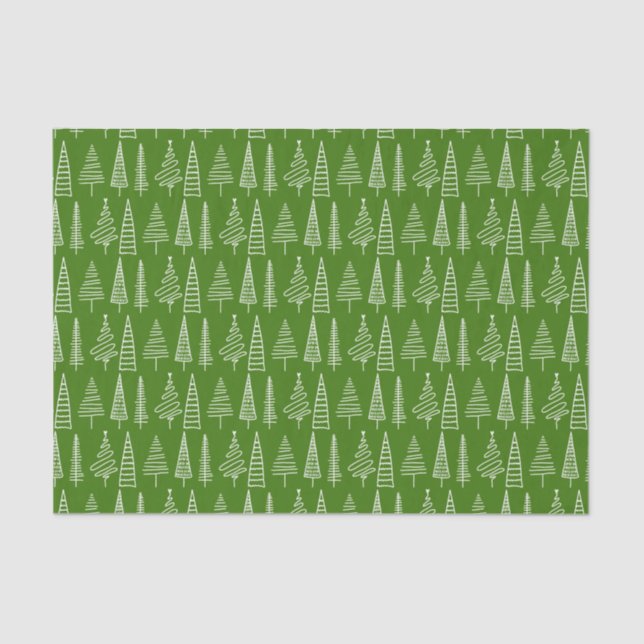 Papel De Seda Padrão verde da linha de árvore de Natal nas Féria (Frente )