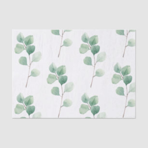 Papel De Seda Padrão Verde Eucalyptus Moderno em Watercolor