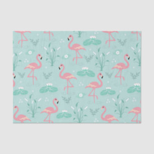 Papel De Seda Padrão Verde Flamingos Rosa Pastel