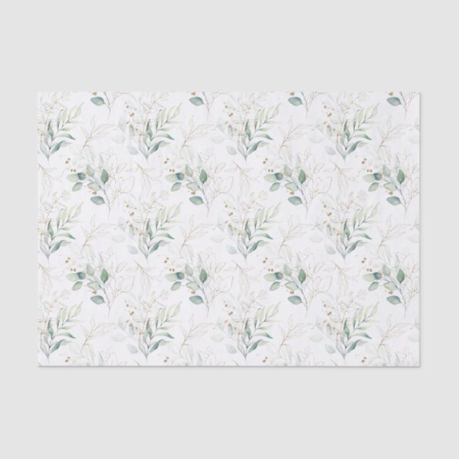Papel De Seda Padrão Verde Pastel Floral Verde (Frente )