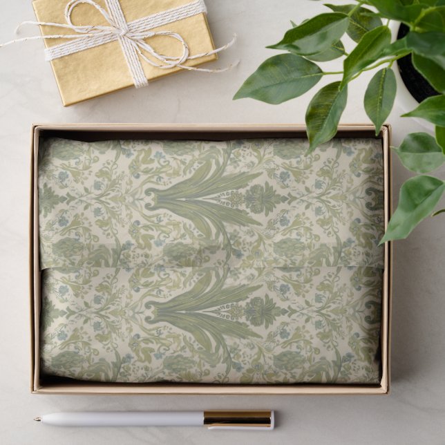Papel De Seda Padrão verde-sage do jacinto floral de William Mor (Presente)