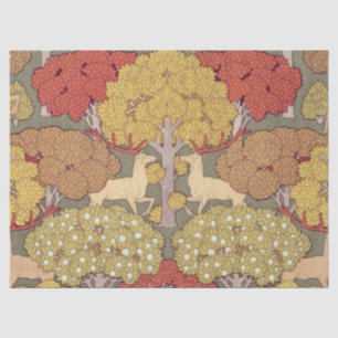 Papel De Seda Padrão Verde Sage Floresta de Veado Stag Vintage